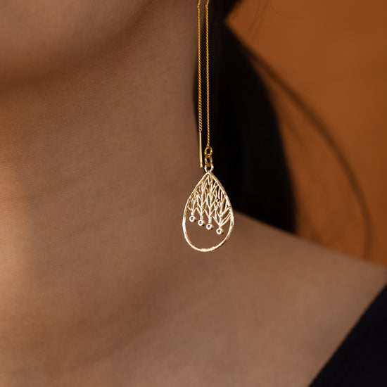 Hanging Decorated teardrop thread Earring