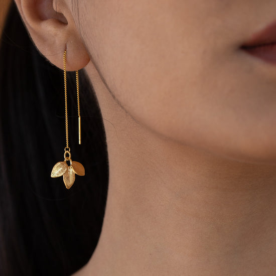 Long Hanging 3 petal flower earring