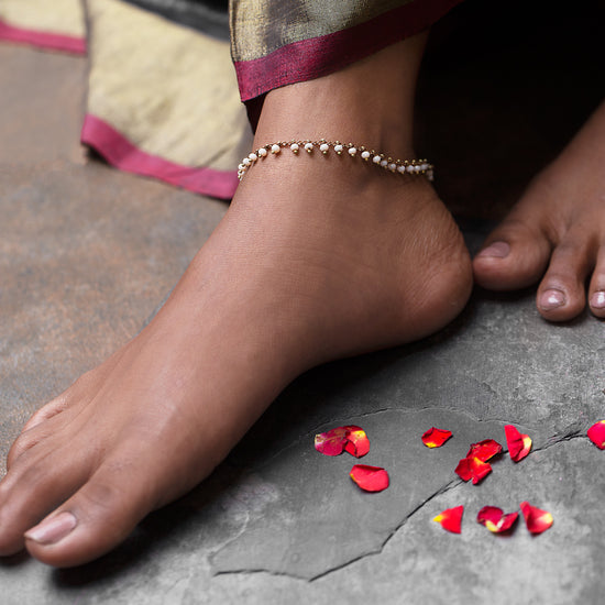 Cream Rondelle beads Brass Anklet - Single Piece