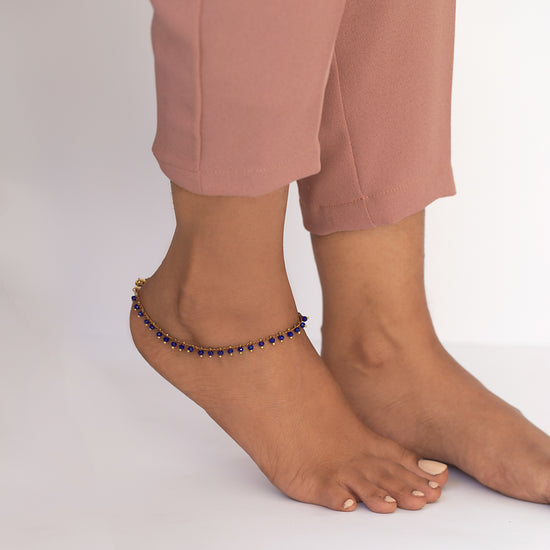 Royal Blue Round Bead Anklets - Single piece