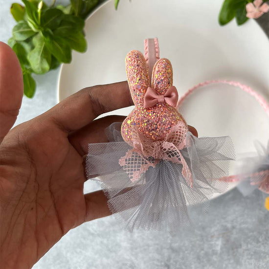 Peach Sequin Bunny Hair Band Set