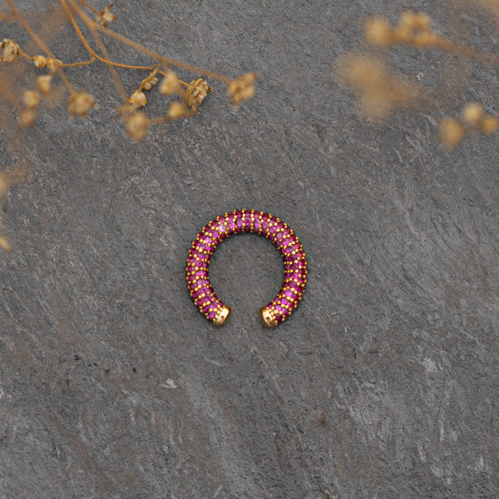 Pinkish Red & Gold Thread Ear Cuff