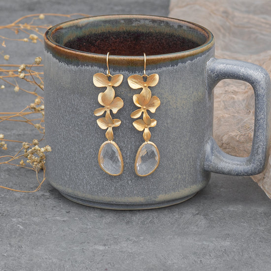 Gold Floral Designed White Stud Droplets