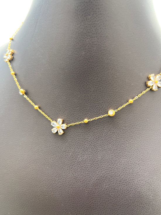 Zircon flower Necklace and Earring Set