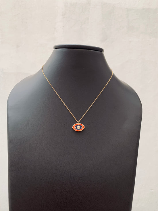 Striped Red Evil Eye pendant and Necklace