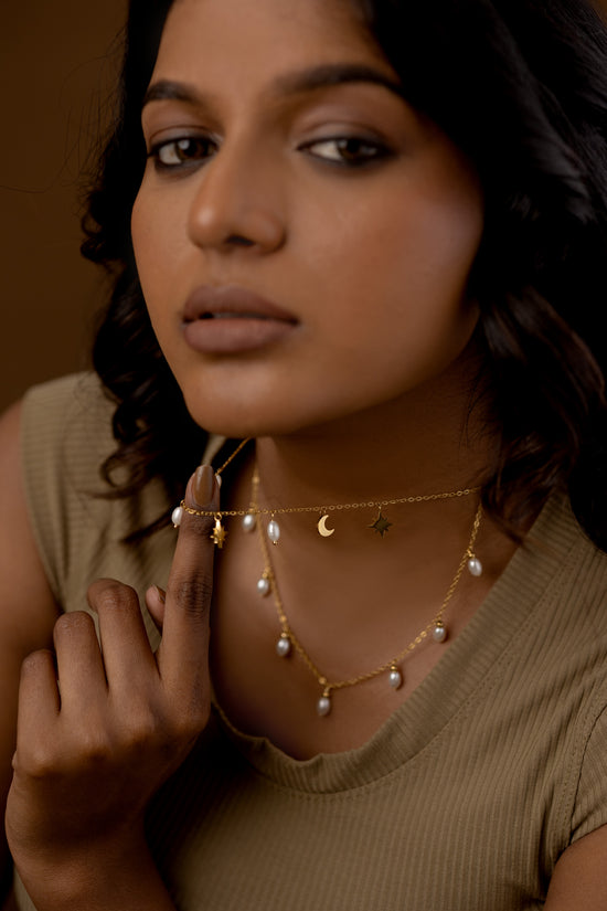 Pearl and Crescent Star Necklace
