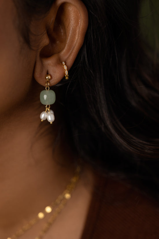Green Bead pearl Drop Earring