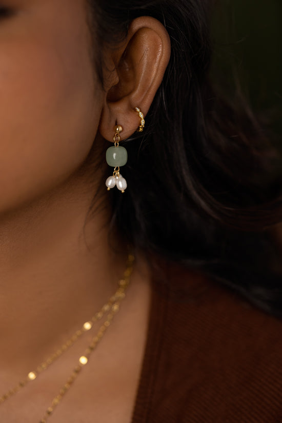 Green Bead pearl Drop Earring