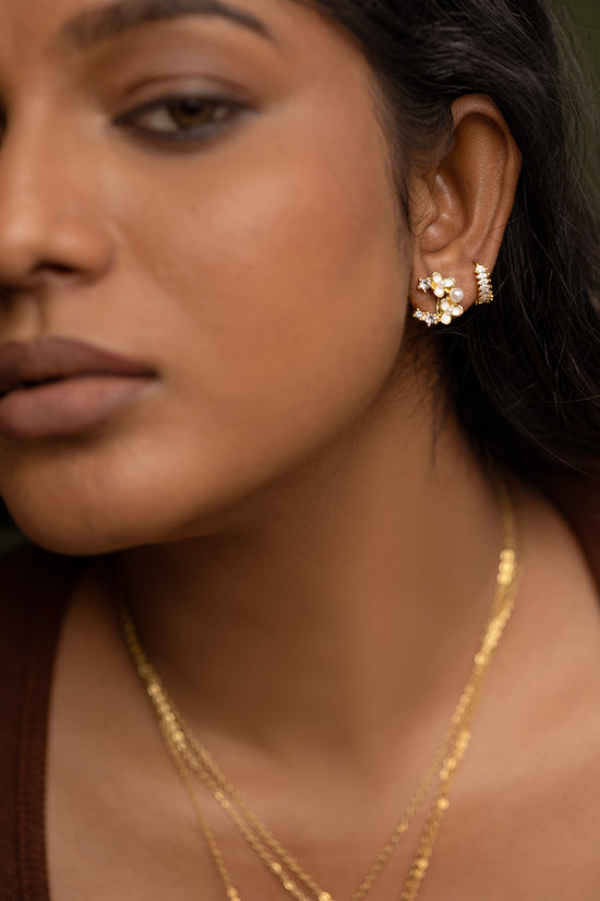 Enamel Flower and Pearl Earing