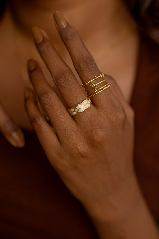 White Cross Waves Ring