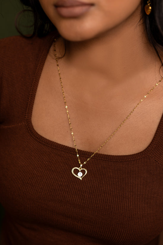 Hollow Heart and Stone Necklace