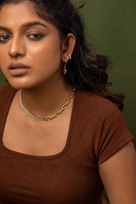 Rectangle Zircon and Link Chain Necklace