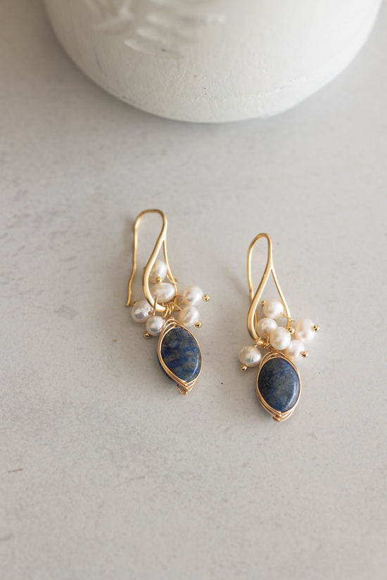 Pearl and Lapis Hook Earring