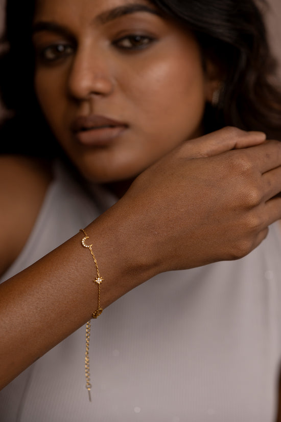 Stone Studded Star and Moon Bracelet