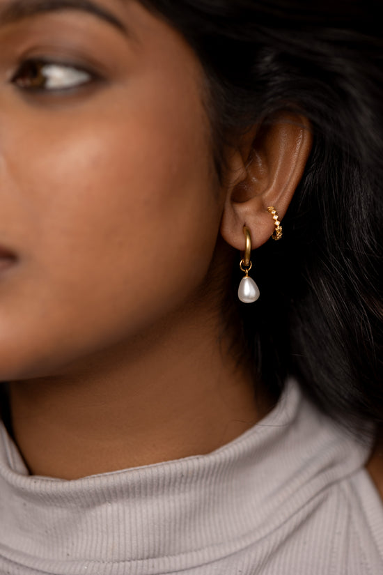Pearl Drop  Hoop Earring( Medium size)