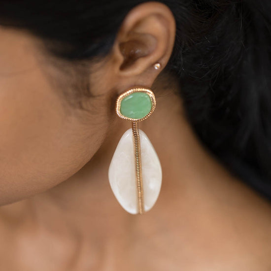 Green and White Large pendulum Earring