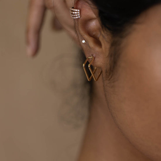 Small Double Line square Earring