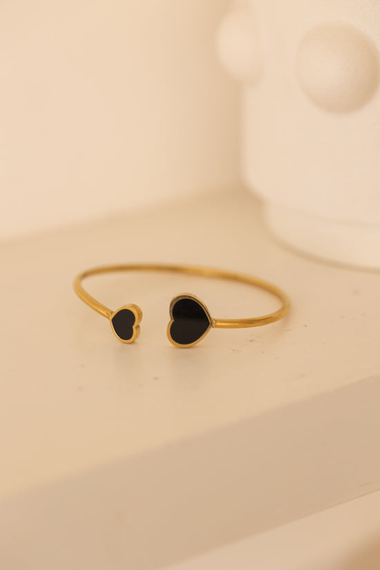 Heart Flexible Black  and Gold enamel bracelet
