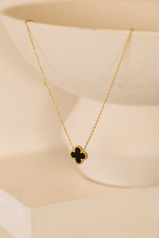 Black Enamel Clover Necklace