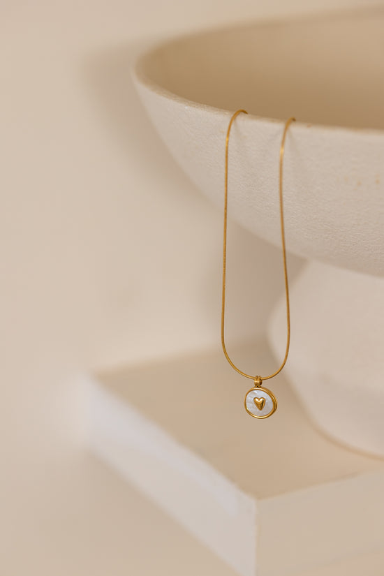 White Circle Enamel and Heart Pendant