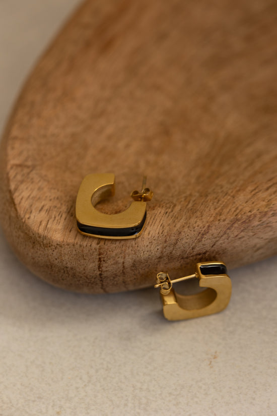Black Enamel Square Hoop Stud