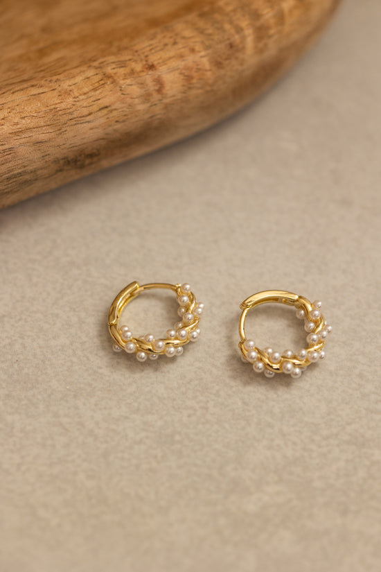 Small Hoop Twisted Pearl Earring