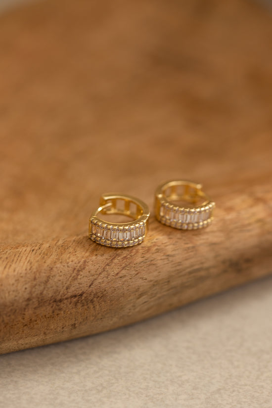 Rectangle stone Studded Small Gold Hoop