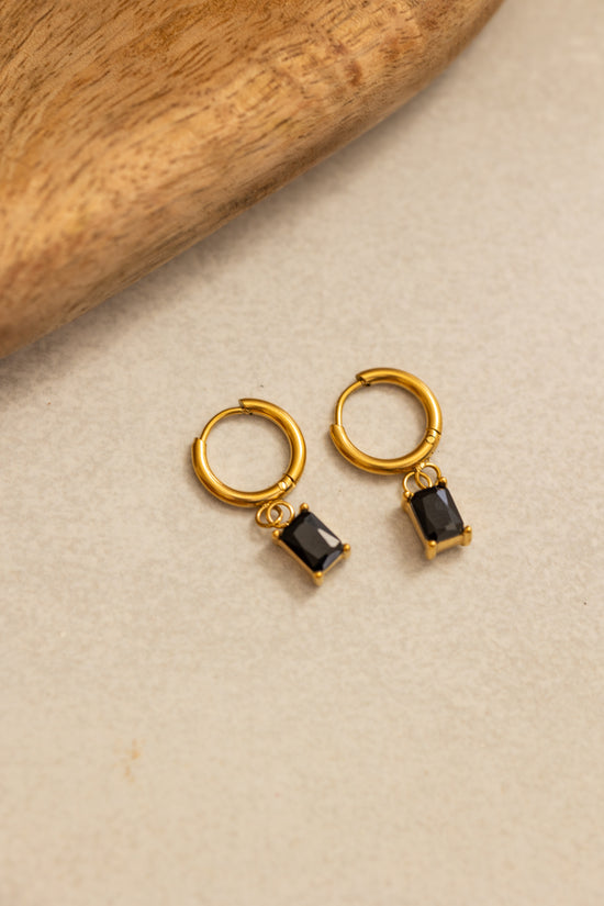 Small  Hoop with Rectangle Black  stone Dangler