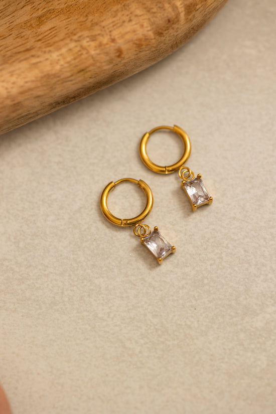 Small  Hoop with Rectangle White stone Dangler
