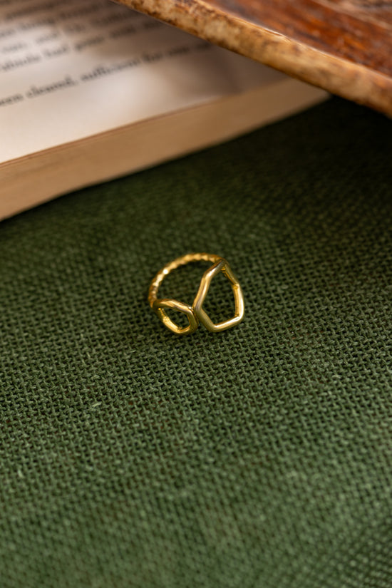 Double Hexagon  Finger Ring - Gold