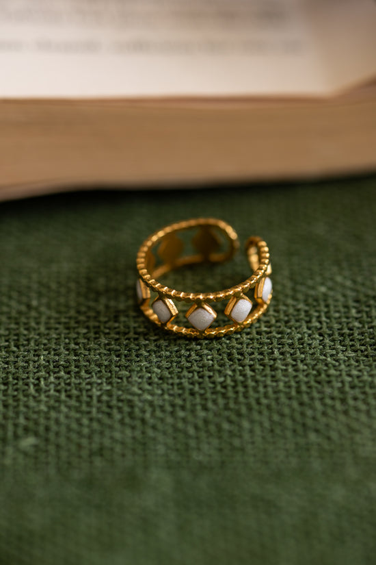 Row of Enamel White Diamond Ring