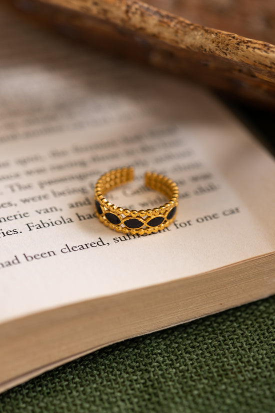 Row of Oval Black  Enamel  Finger Ring
