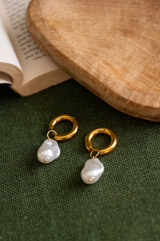 Large Irregular Pearl Hoop Earring