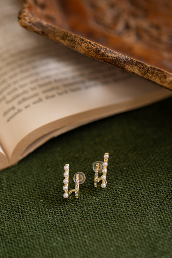Stone and Pearl Double Bar Earring