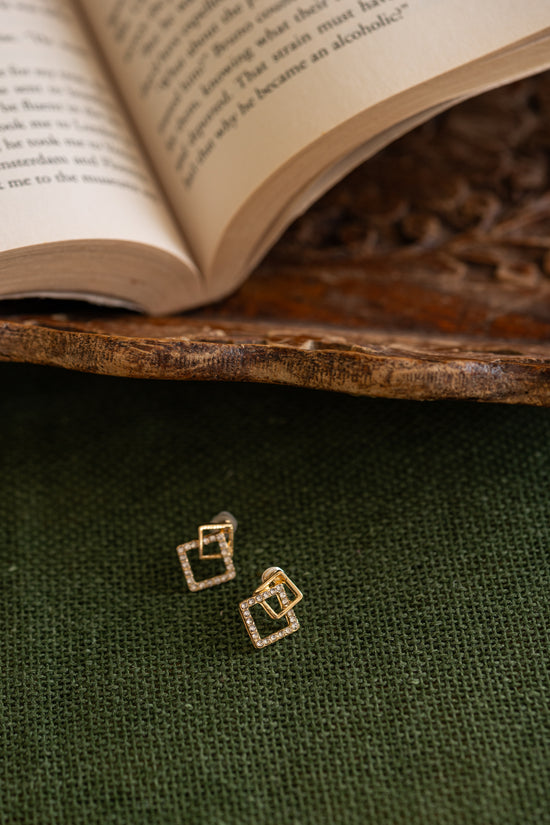 Double Square Stone Earring