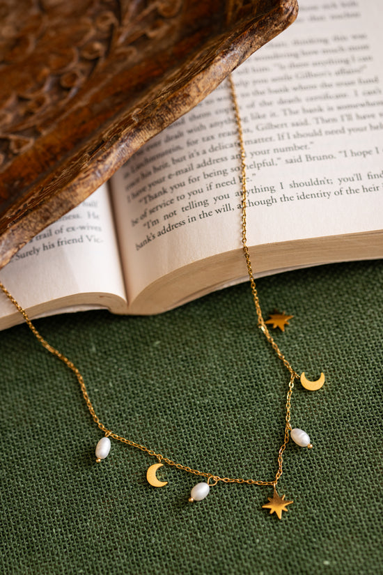 Pearl and Crescent Star Necklace