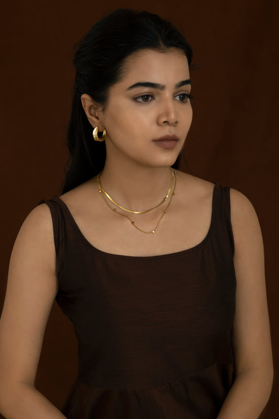 Snake Chain And Square Ball Chain Double Layer Necklace