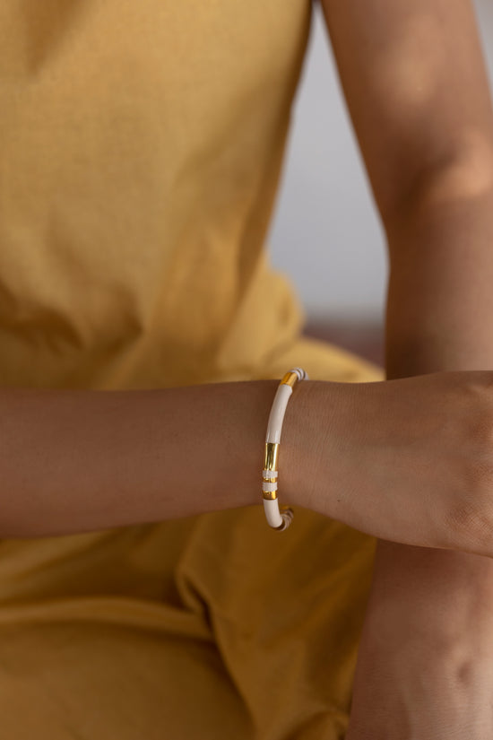 White Enamel  Gold Band Bracelet