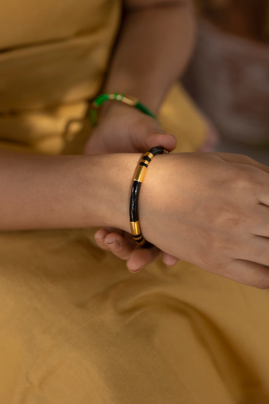 Black Enamel Gold Tube Bracelet