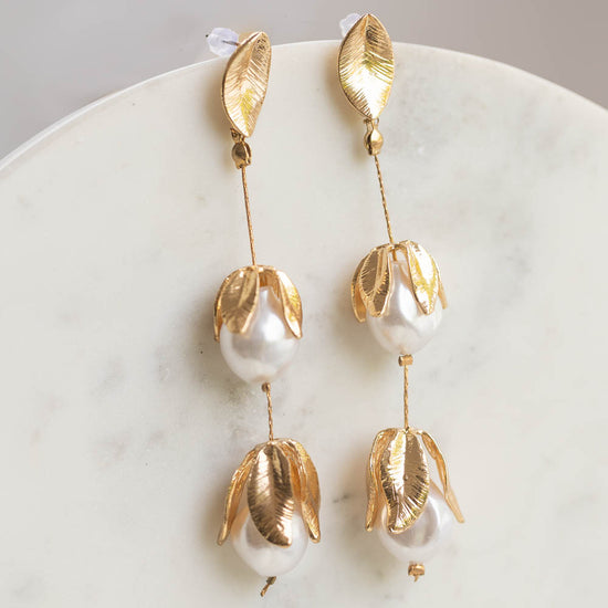 Large Blooming Pearl Danger Earrings