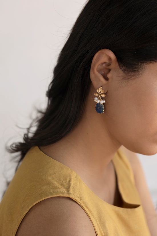 Lapis and Leaf Branch Studded Earring