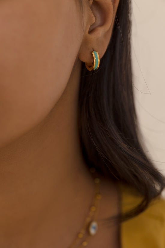 Blue Enamel Small Hoop Earring