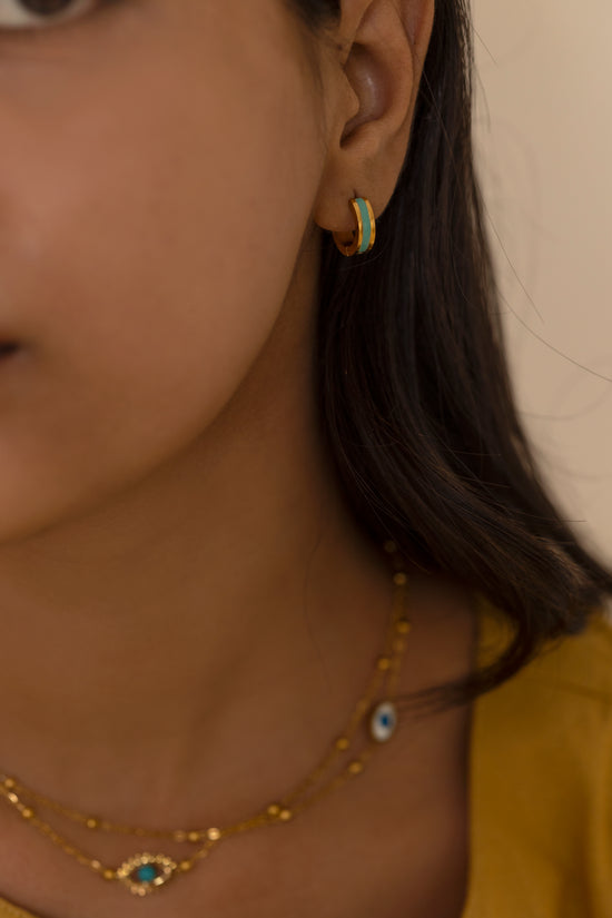 Blue Enamel Small Hoop Earring