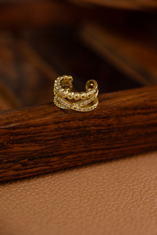 Crossed and Circle Studded Ear cuff