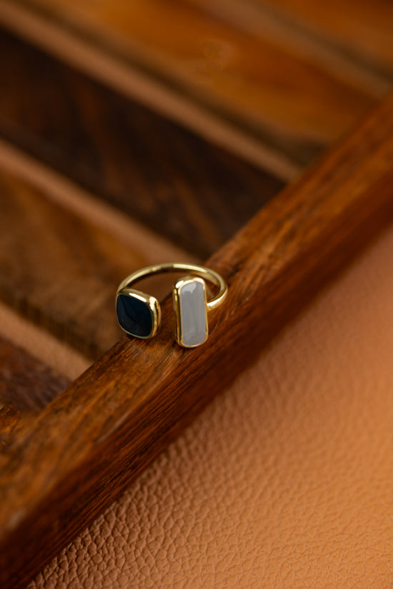 Dark Blue and Grey Bar Ring