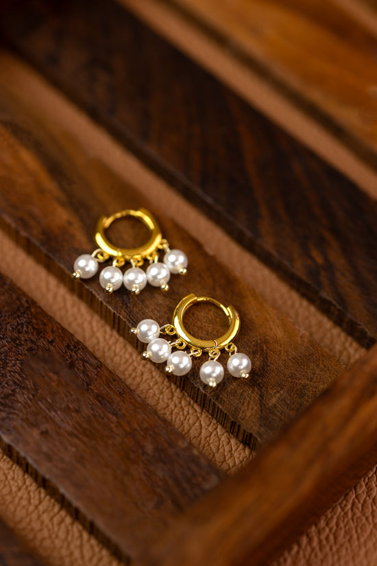 Five Pearl Drop Hoop Earring