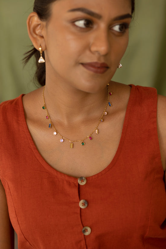 Multicolour  stone drop necklace