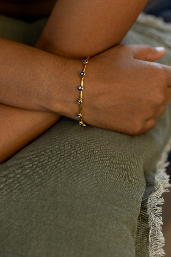 Blue Row of Evil Eye Bracelet