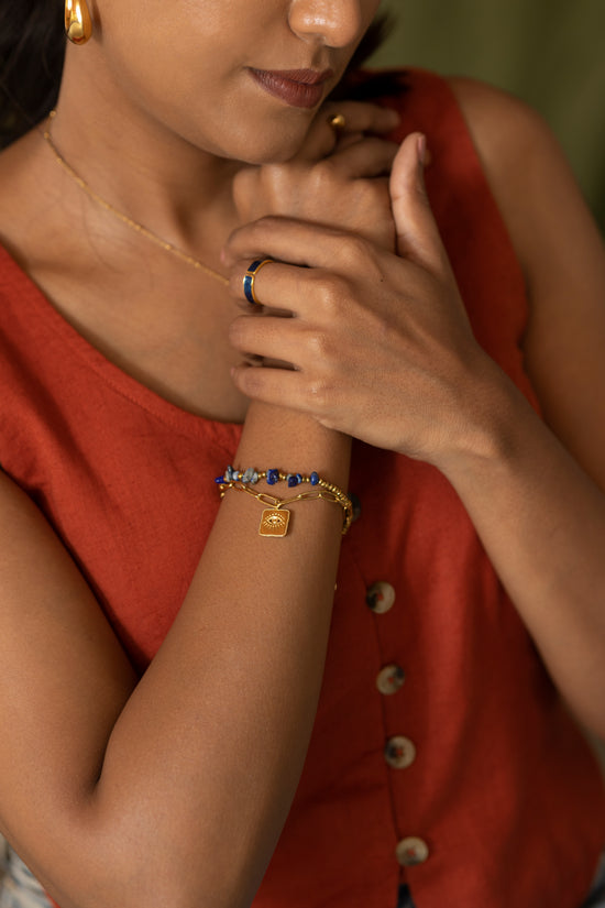 Square Evil Eye Gemstone Double Layer  Bracelet