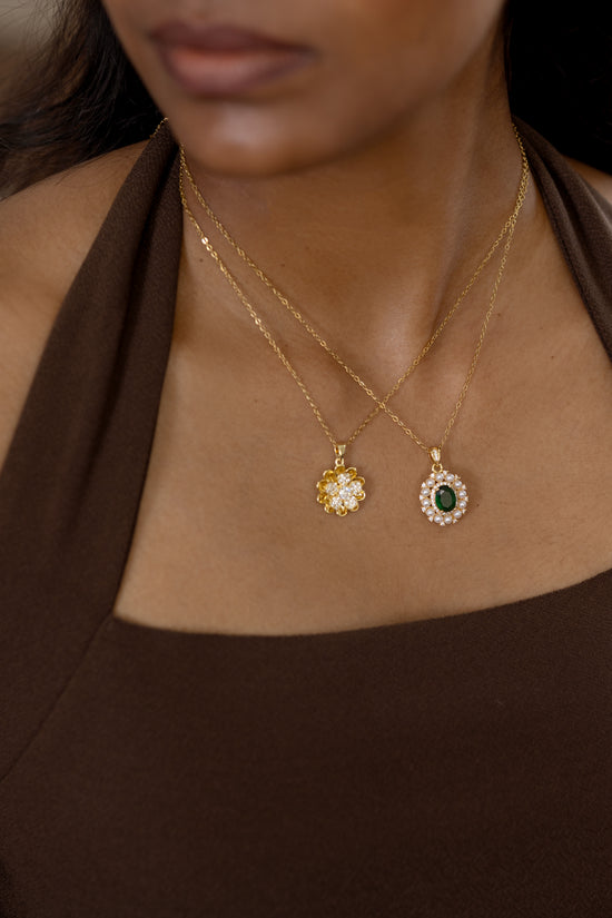 Pearl and Green Pendant Necklace